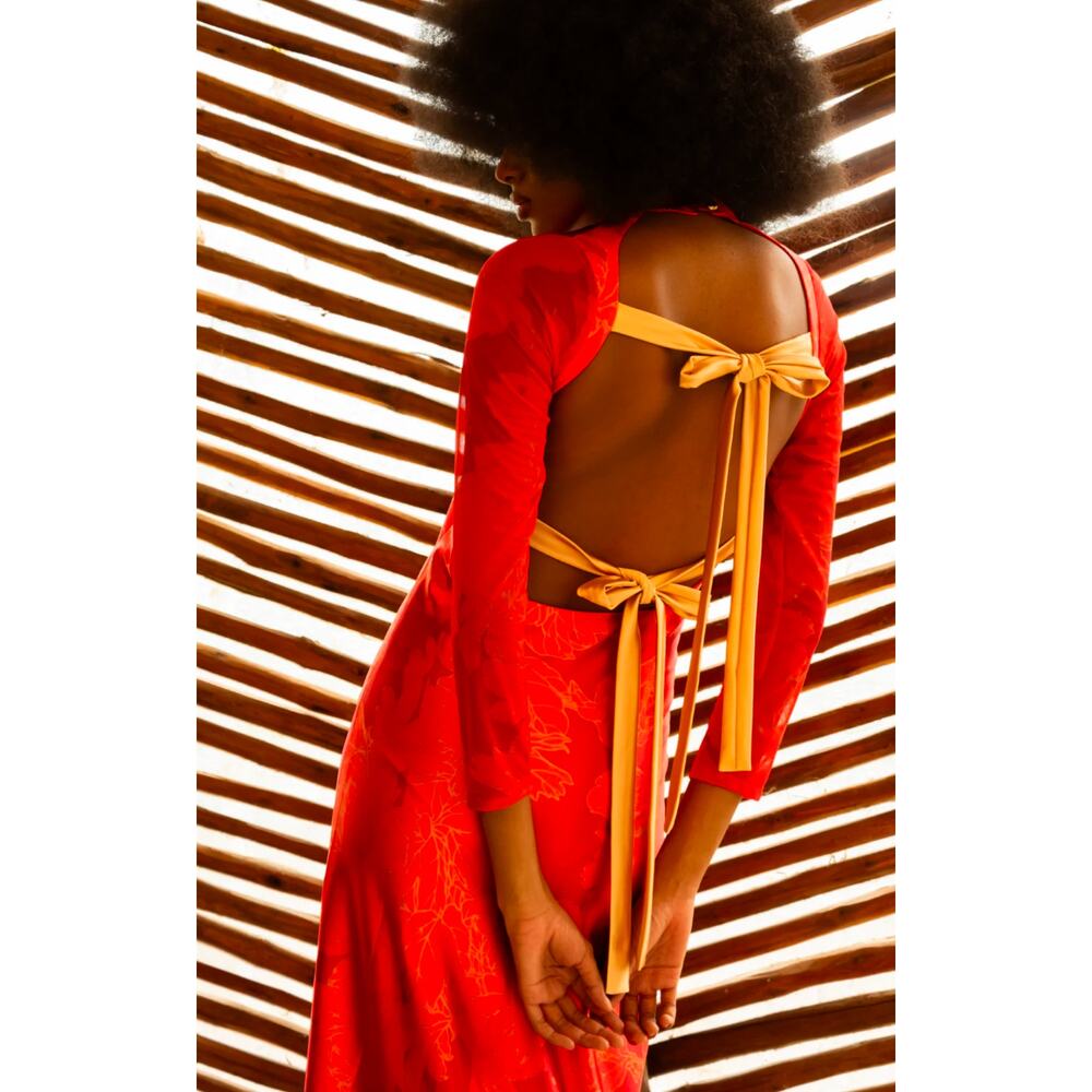 Mar A Mar Raices Long Red Dress With Gold Ties